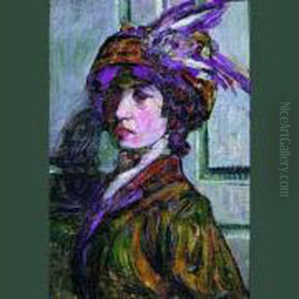Femme Au Chapeau A Plume Oil Painting by Augustin Carrera