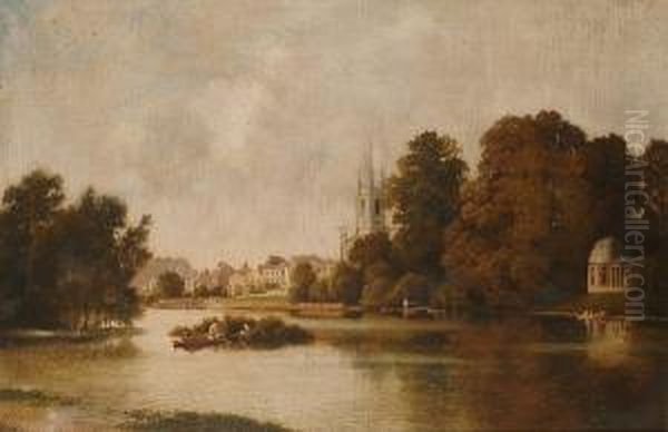 Hampton On Thames, With Garricks Temple Oil Painting by John Mulcaster Carrick