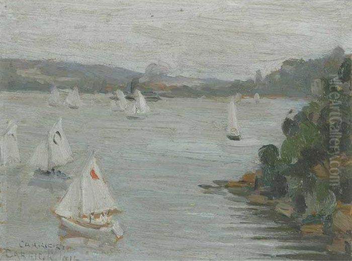 Sydney Harbour - Grey Day Oil Painting by Ethel Carrick-Fox