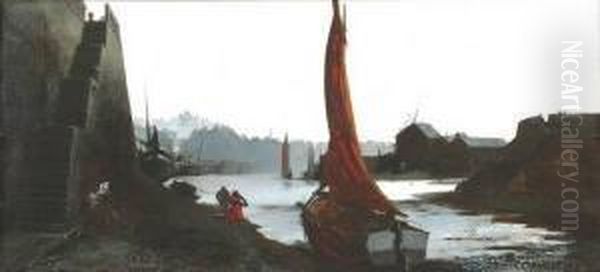 Normandy Shores,
 Signed Lower Left Oil Painting by Pierre Carrier-Belleuse