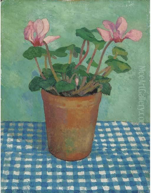 Cyclamen In A Pot Oil Painting by Dora Carrington