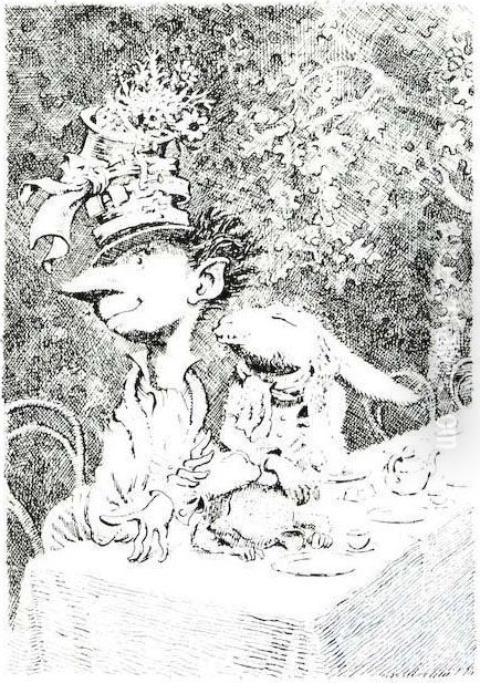 Peake's Alice: Alice's Adventures In Wonderland & Through The Looking Glass Oil Painting by Charles Lutwidge (Lewis Carroll) Dodgson