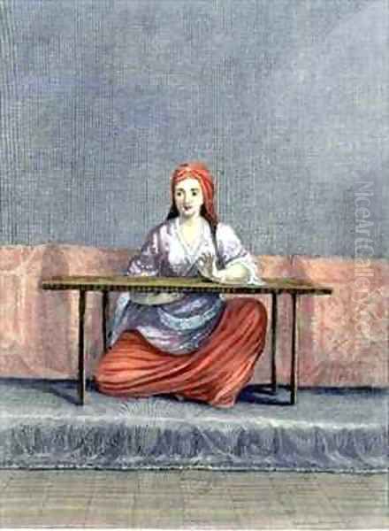 Turkish Woman Embroidering Oil Painting by Claude du Bose