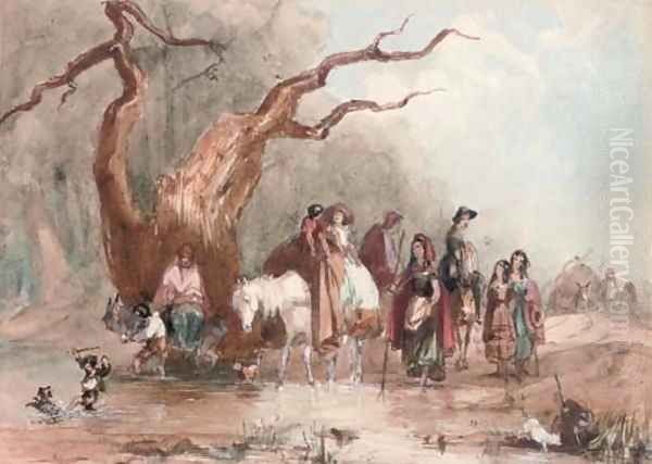 Crossing the pond Oil Painting by Hablot Knight Browne