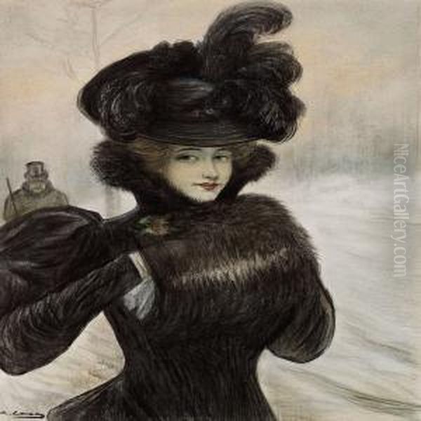 Elegant Woman Dressed In Black Oil Painting by Ramon Casas