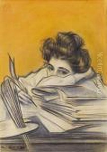 Skizze Zum Titelblatt Der Zeitschrift Pel & Ploma Oil Painting by Ramon Casas