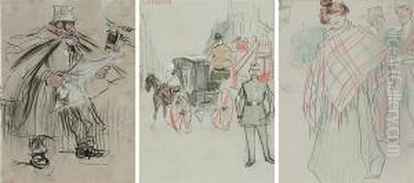 Reading The News; A London Carriage; And The Shawl Oil Painting by Ramon Casas