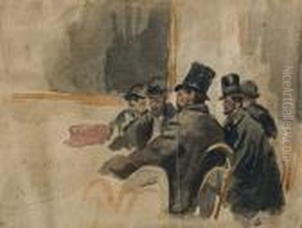 Personajes En El Bar Oil Painting by Ramon Casas