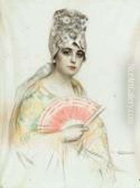 Espagnole A L'eventail Oil Painting by Ramon Casas
