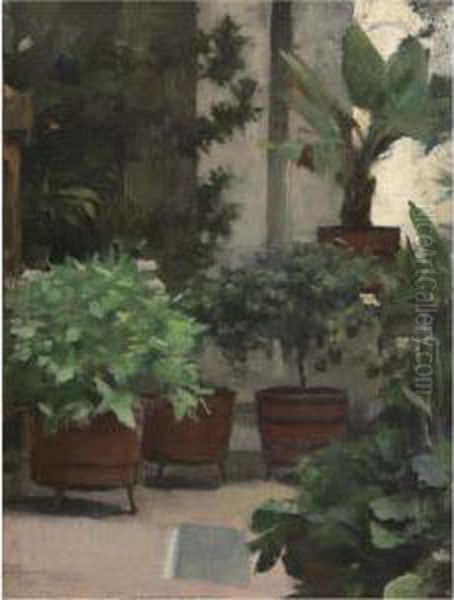 Rincon De Mi Jardin (corner Of My Garden) Oil Painting by Ramon Casas