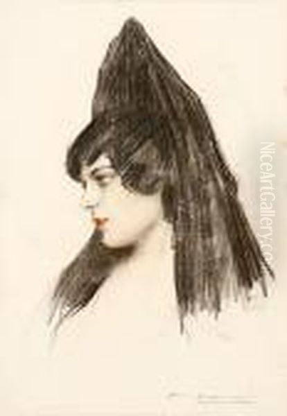 Modelo Con Mantilla. Firmado. Realizado Hacia 1925-1930 Oil Painting by Ramon Casas