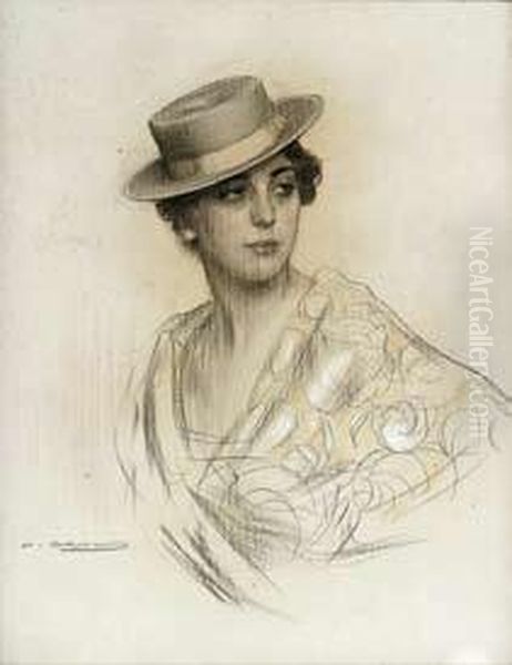 Dama Con Sombrero Cordobes Oil Painting by Ramon Casas
