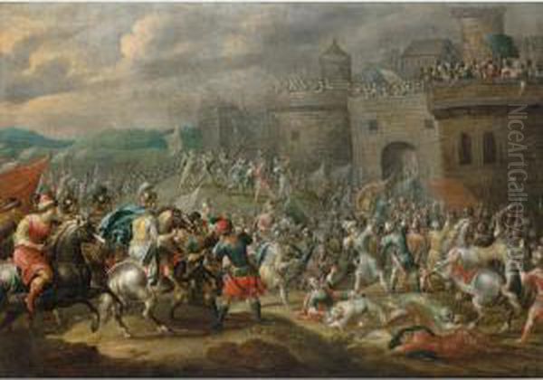 A Siege Of A Town Oil Painting by Pauwel Casteels
