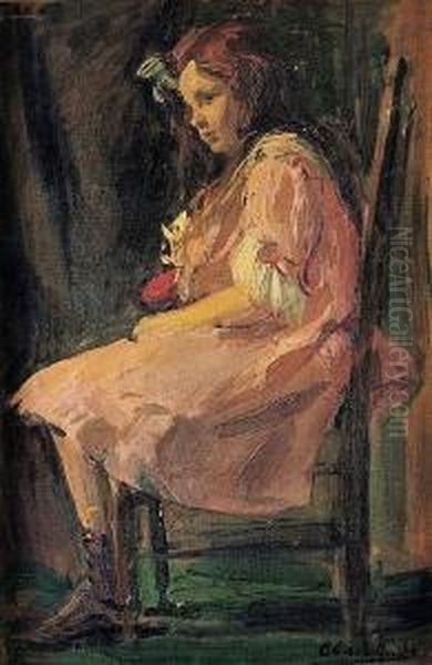 Nina Sentada Oil Painting by Claudio Castelucho