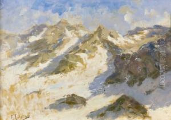 Verschneite Gebirgspartie. Oil Painting by Alessandro Catalani