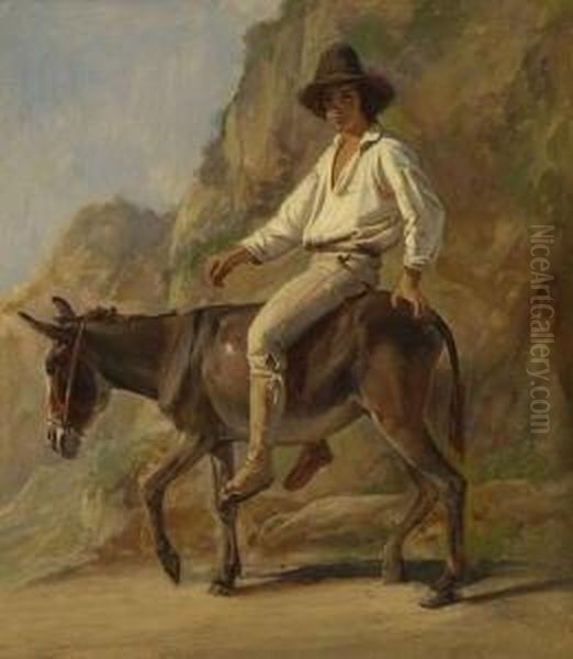 Junger Italiener Auf Dem Rucken
 Eines Esels Sitzend. Oil Painting by Franz Ludwig Catel