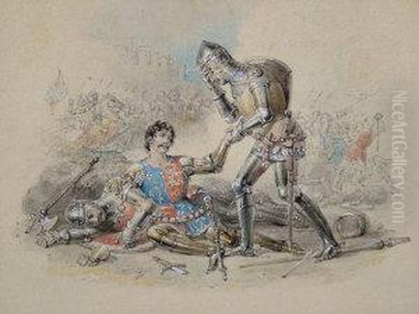 Medieval Battle Scene Oil Painting by Charles Cattermole