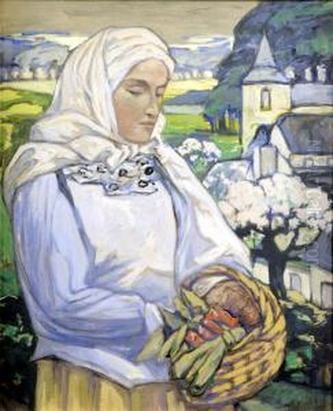 Jeune Femme Au Panier Oil Painting by Paul Cauchie