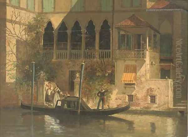 A family embarking on a gondola ride Oil Painting by Johann Adolf Brandeis