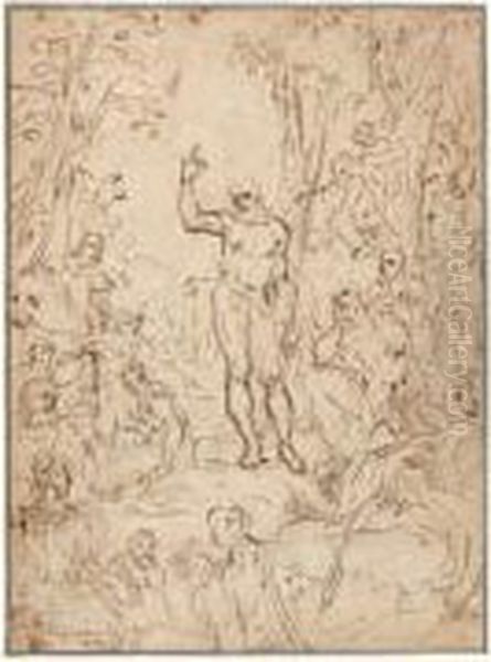 La Predication De Saint Jean-baptiste Oil Painting by Giacomo Cavedone