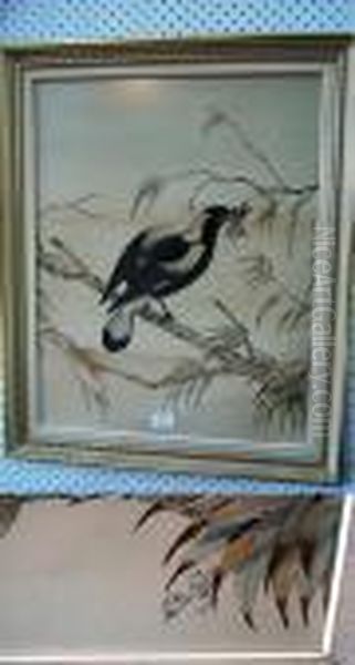 Magpie And Grasshopper On A Branch Oil Painting by Neville Henry Peniston Cayley
