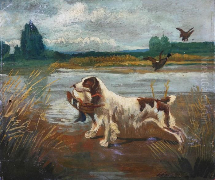 Cane Da Riporto Oil Painting by Eugenio Cecconi