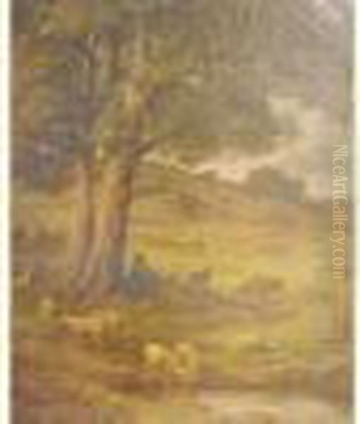 Le Berger Et Ses Moutons Oil Painting by Charles Ferdinand Ceramano