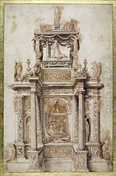 Design for a Funerary Monument for Gaston de Foix, Duke of Nemours 1489-1512 Oil Painting by Agostino, called il Bambaia Busti