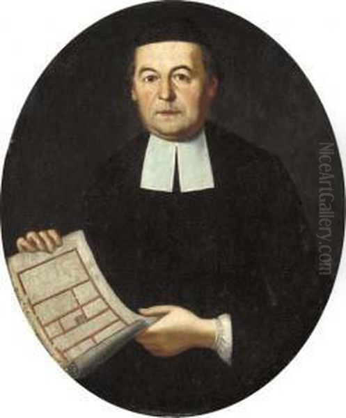 Portrait Of An Architect, 
Half-length, In Black Robes And Black Skull-cap, Holding A Floor Plan Oil Painting by Giacomo Ceruti (Il Pitocchetto)