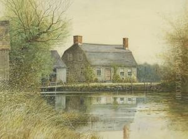 New England Homestead Oil Painting by Samuel R. Chaffee