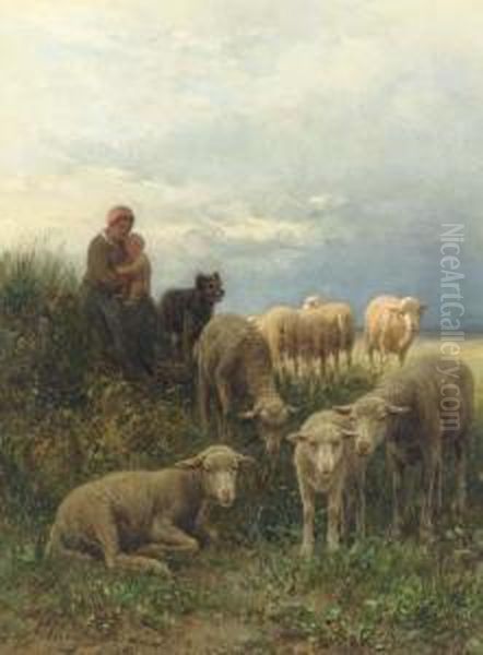 Tending The Sheep Oil Painting by Jean-Ferdinand Chaigneau