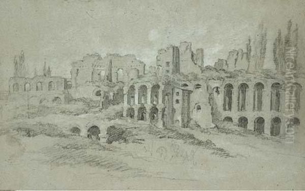 Vue De La Domus Augustiana, Ou Palais Des Empereurs, Rome Oil Painting by Charles Michel-Ange Challe