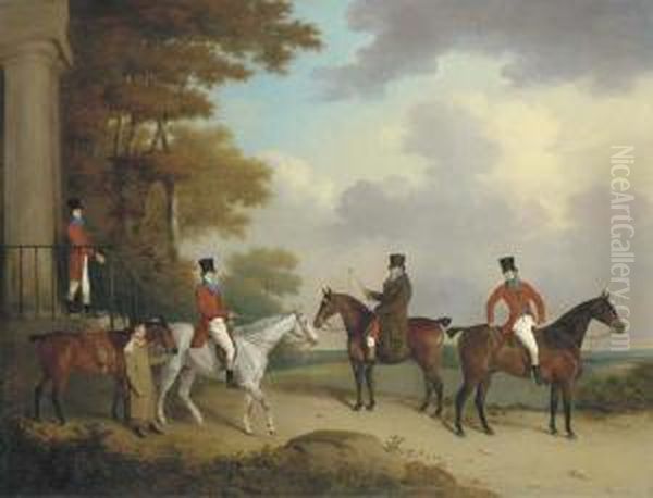 The Reverend George Bower, The 
Reverend John Bower, Robert Bower Of Welham And Robert Bower Junior At 
The Steps Of Welham Hall, Yorkshire Oil Painting by Henry Bernard Chalon