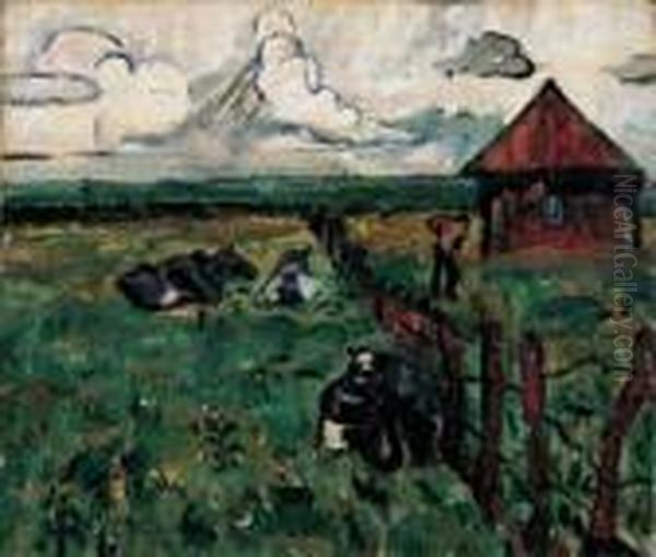 Kuhe Auf Der Weide Oil Painting by Theo Champion