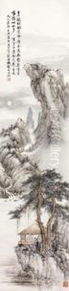 Viewing The Moon Oil Painting by Feng Chaoran