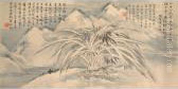 Orchid In The Snow Oil Painting by Feng Chaoran