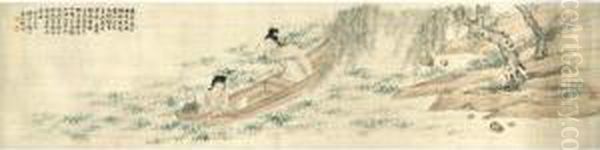 Collecting Water Chestnuts Oil Painting by Feng Chaoran