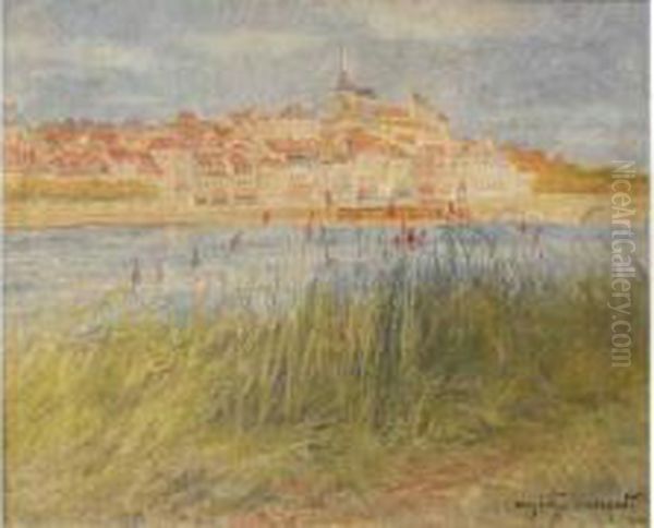 Village Au Bord D'un Fleuve. Oil Painting by Eugene Chaperon