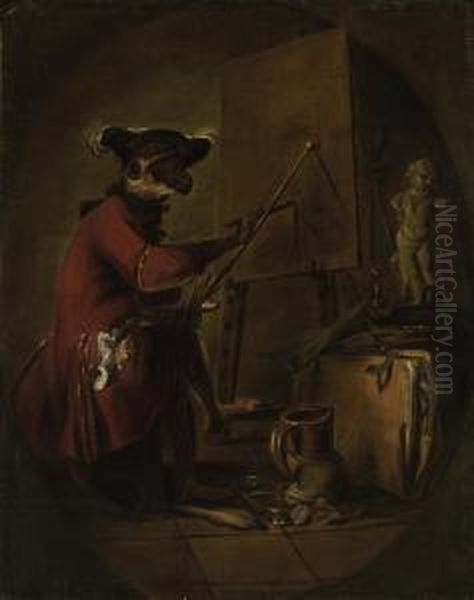 Le Singe Peintre ('the Monkey Painter') Oil Painting by Jean-Baptiste-Simeon Chardin