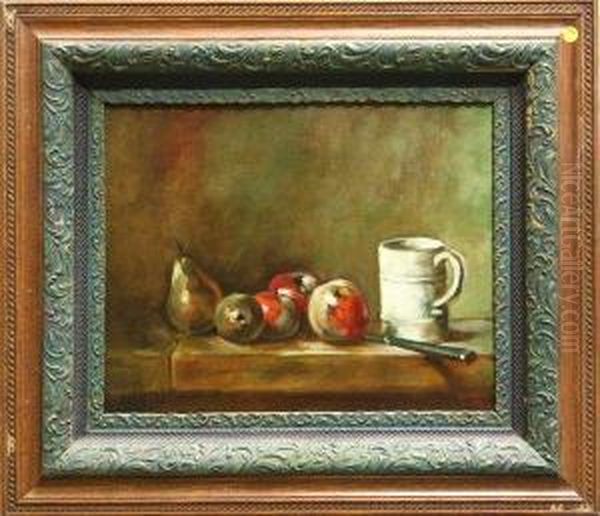 With Mug And Fruit Oil Painting by Jean-Baptiste-Simeon Chardin