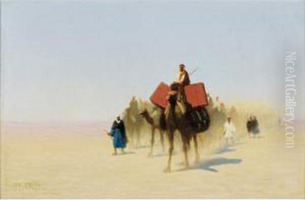 [charles-theodore Frere ; 
Caravan Of Egyptian Dealers, Suez Desert ; Oil On Panel ; Signed Lower 
Left Oil Painting by Charles Theodore Frere