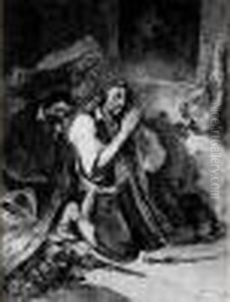 Bandits Deposant Leurs Armes Et Leurs Butins Dans Une Eglise, Pour
 Prier Oil Painting by Nicolas Toussaint Charlet