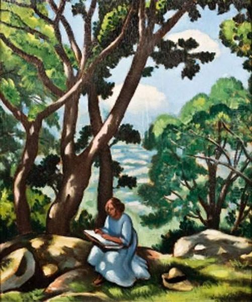 La Lecture Sous Les Pins Oil Painting by Louis Charlot