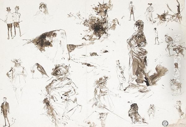 Various Figure Studies Oil Painting by Theobald Chartran