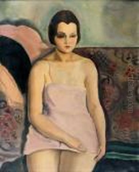 Modele En Rose
 Huile Sur Toile, Signee En Haut A Droite Oil Painting by Chas-Laborde