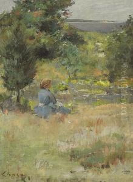 Girl At Shinnecock Hills Oil Painting by William Merritt Chase