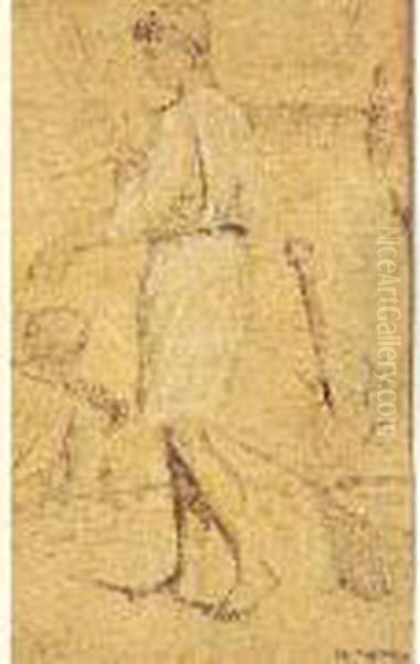 Etude De Pecheur Debout Sur La Plage Oil Painting by Theodore Chasseriau