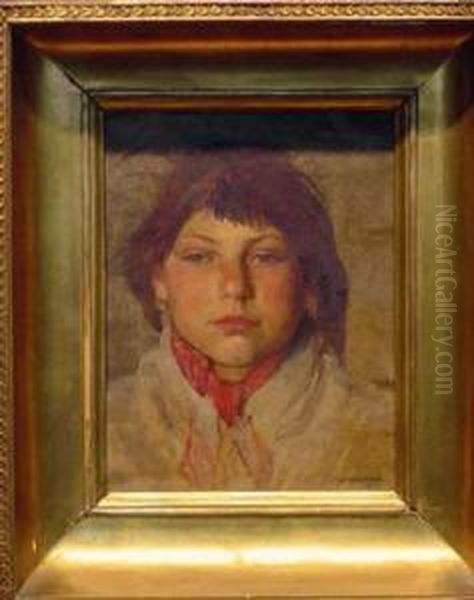 The Red Kerchief Oil Painting by Jozef Chelmonski