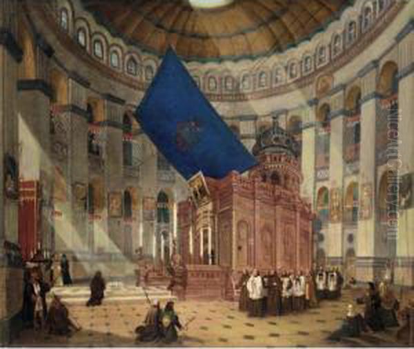 Inside The Church Of The Holy Sepulchre Oil Painting by Nikanor Grigorevich Chernetsov
