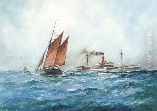 Channel shipping Oil Painting by William Minshall Birchall